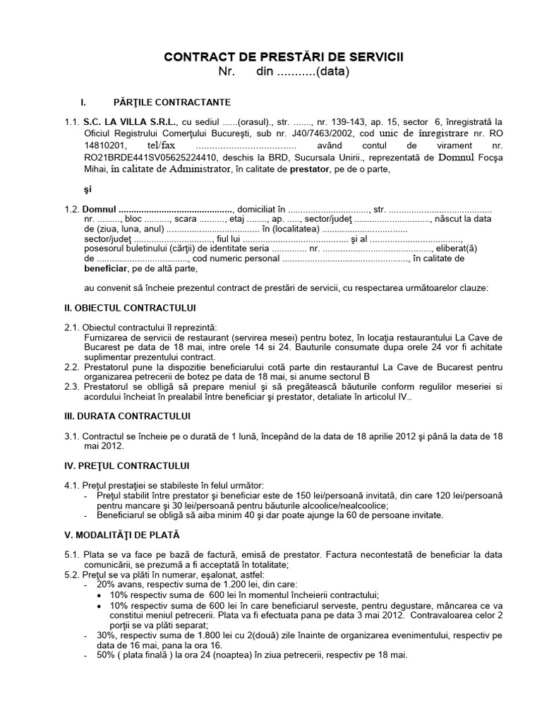 Contract Prestari Servicii Pentru Botez | PDF