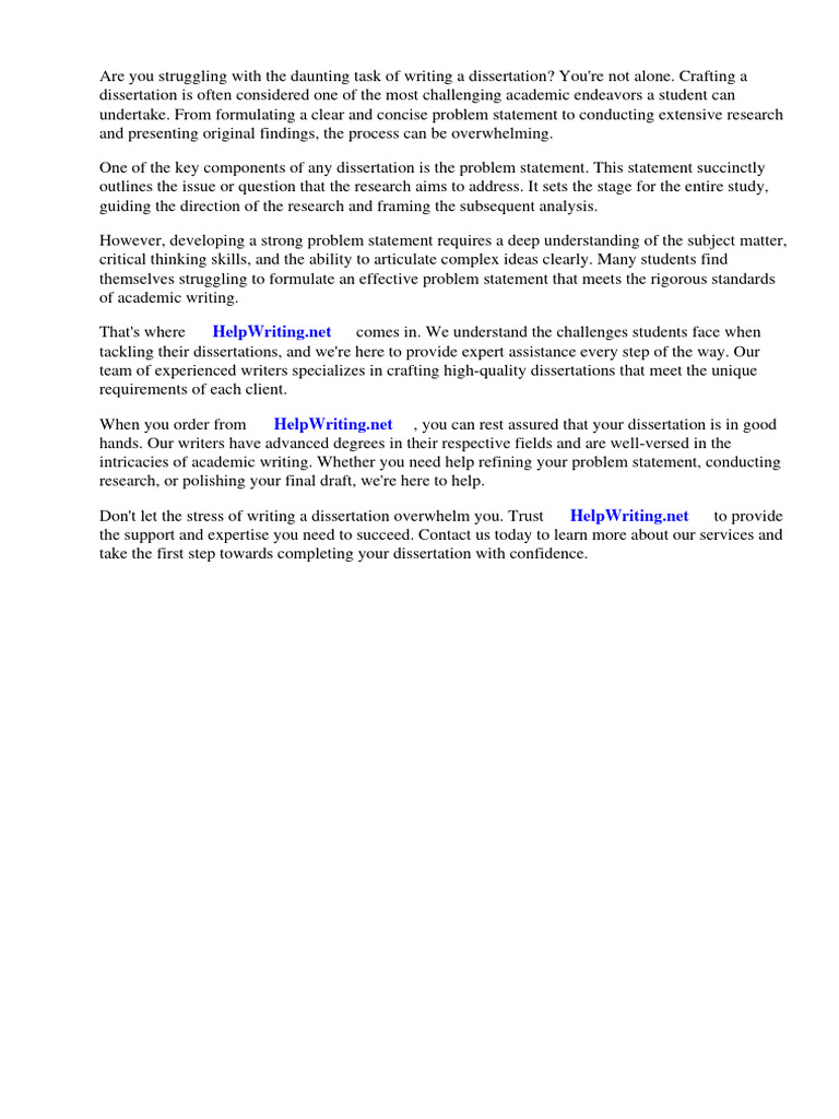 Dissertation Statement of The Problem Example | PDF | Thesis | Evidence