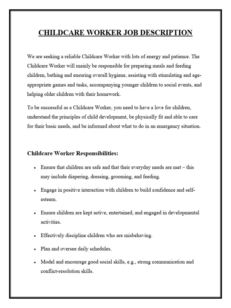 Childcare Worker Job Description PDF