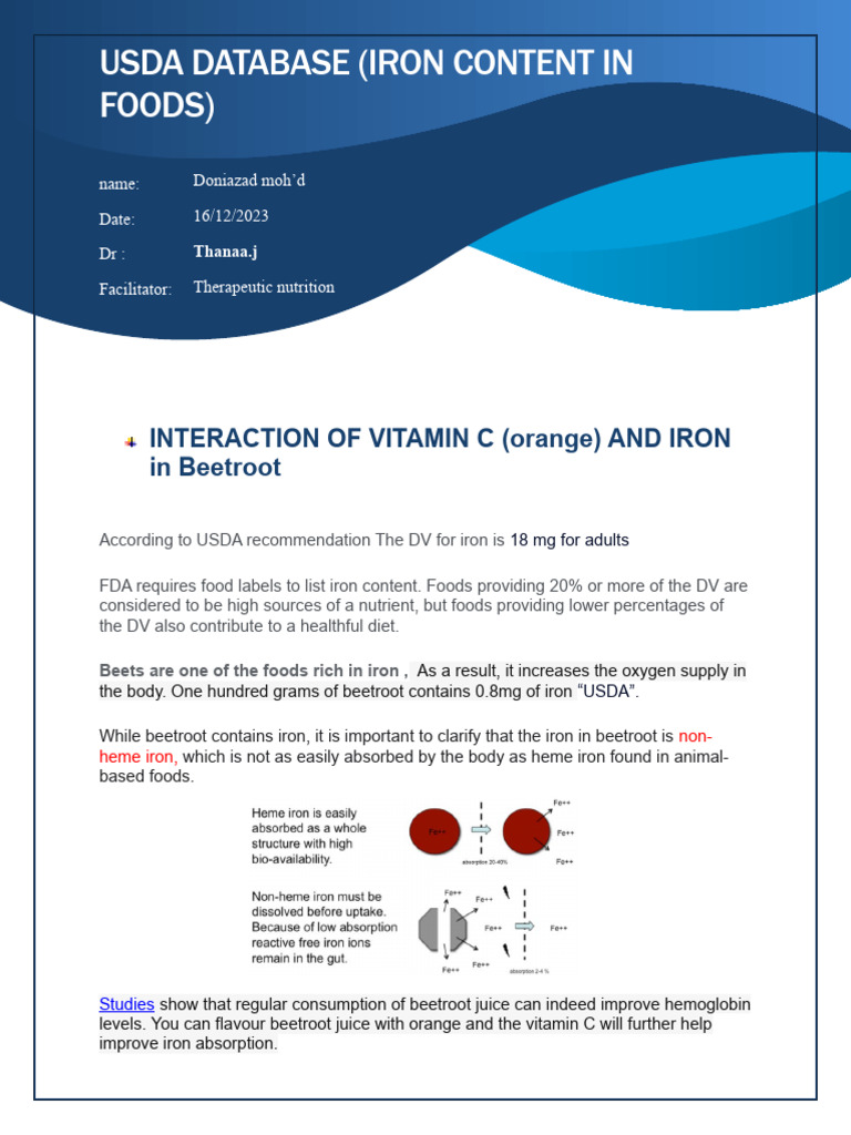 INTERACTION OF VITAMIN C AND IRON in Beetroot PDF Beetroot Iron