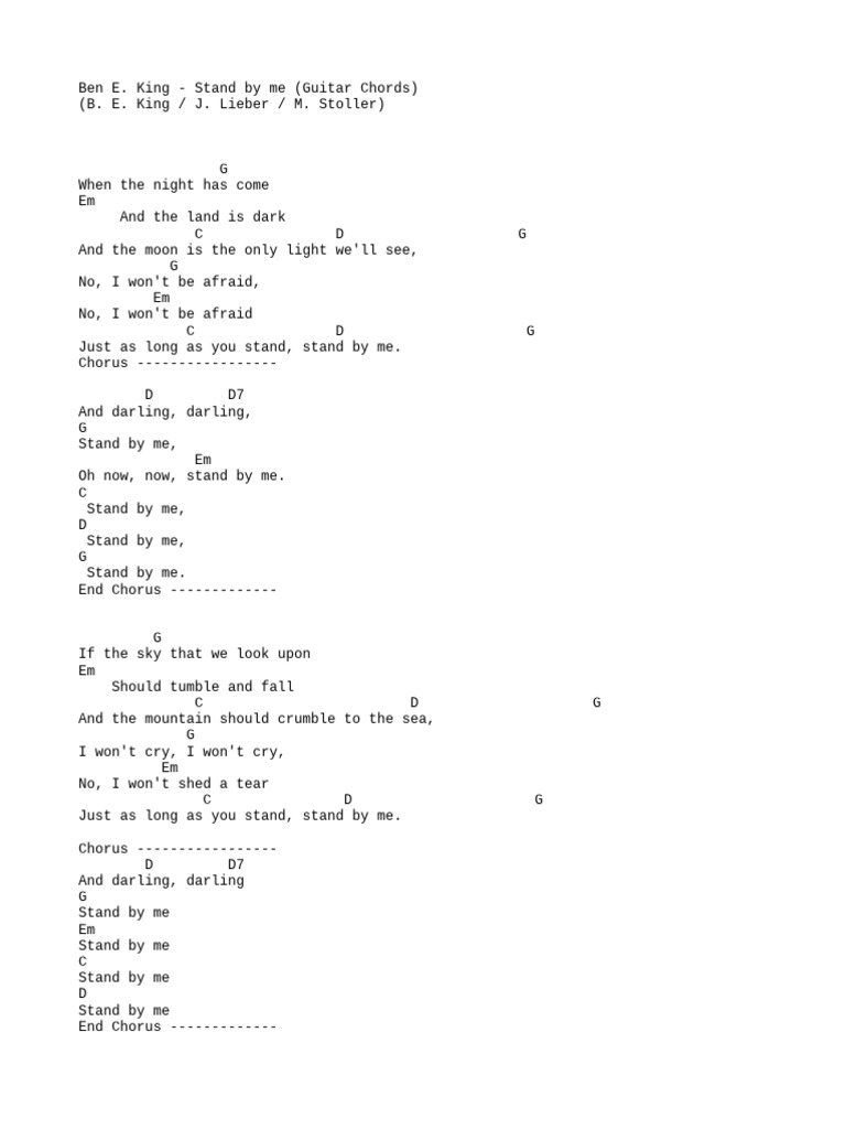 Chords ben e king stand by me pdf