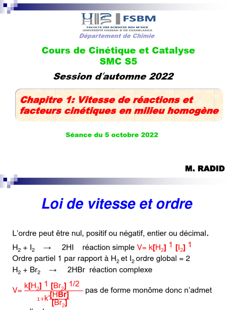 Cinétique des Réactions Chimiques | PDF | Cinétique chimique | Sciences ...