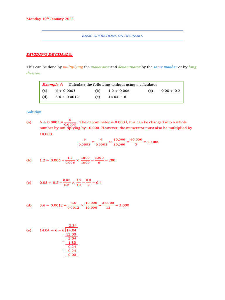 Dividing Decimals and BODMAS Guide | PDF | Mathematics | Arithmetic