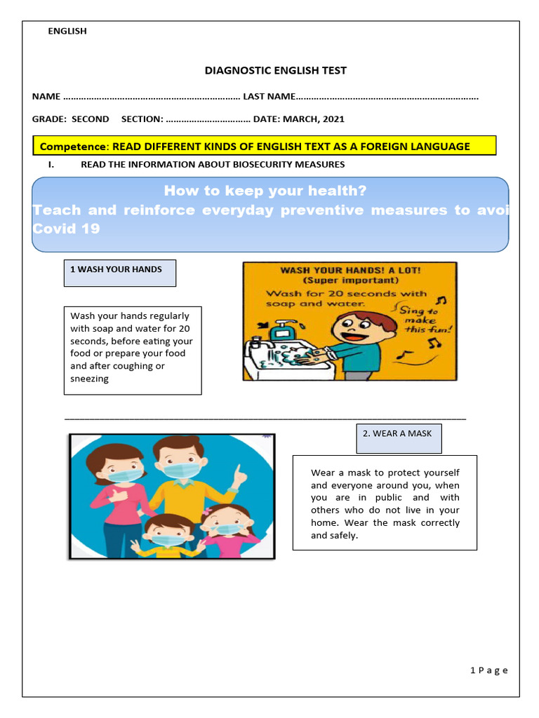 Diagnostic Quinto English Test PDF