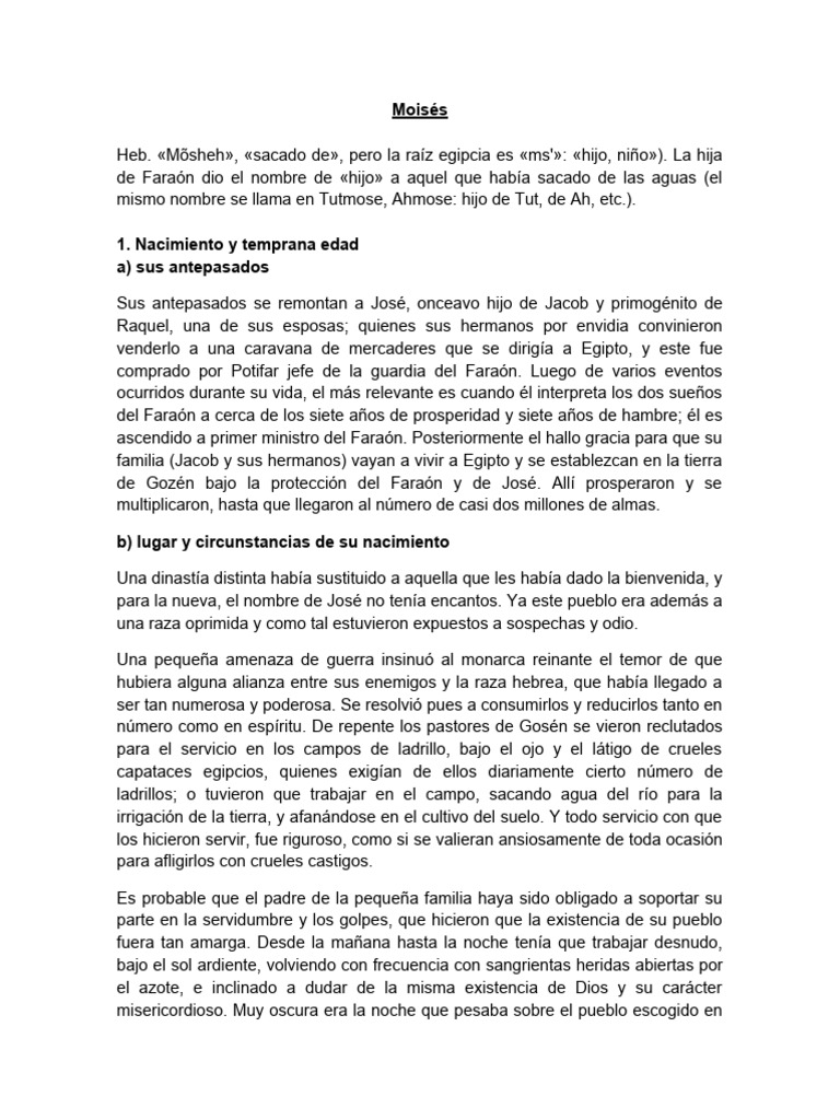 Moisés: Nacimiento y Primeros Años | PDF | Moisés | Jacob