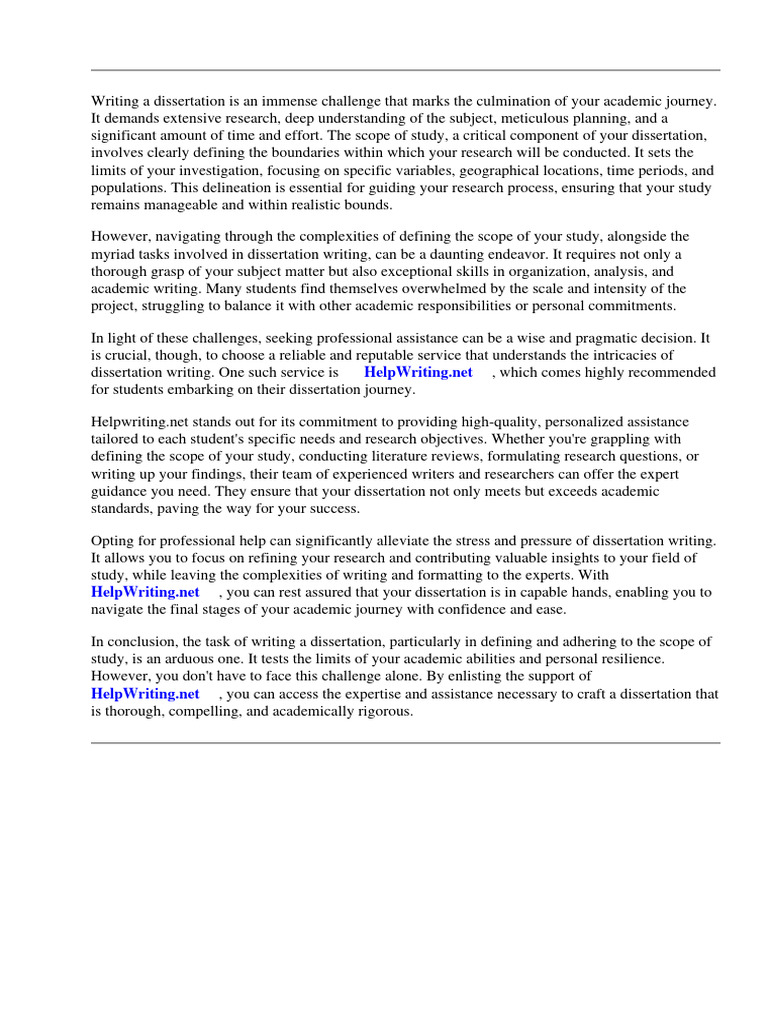 Scope of Study Dissertation Example | PDF | Thesis | Sampling (Statistics)
