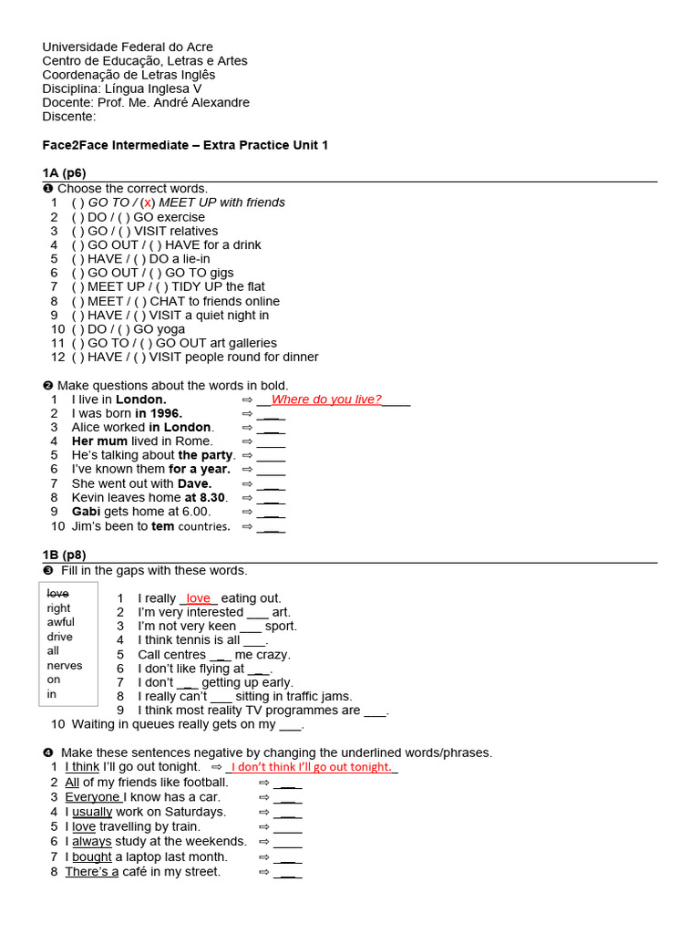 Extra Practice 1 | PDF | Linguistic Morphology | Grammar