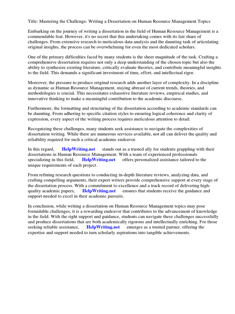 Dissertation Writing in HR Management | PDF | Human Resource Management ...