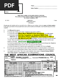 WASSCE WAEC French Past Questions PDF Download