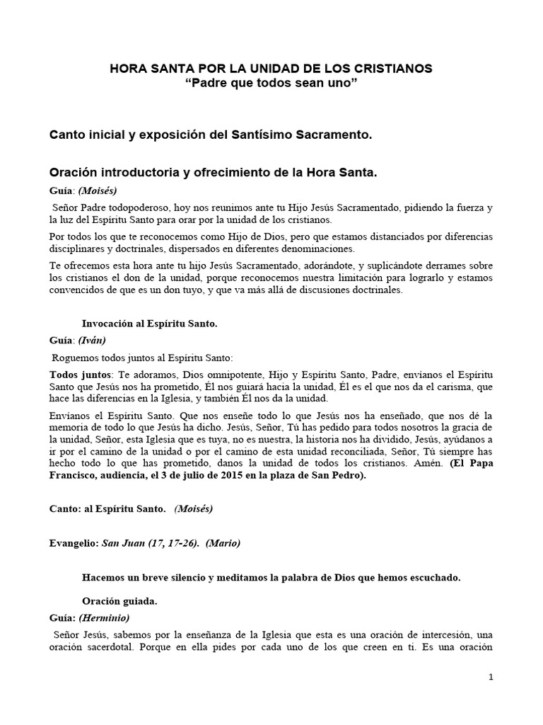 Hora Santa por la Unidad Cristiana | PDF | Oración | Iglesia Católica