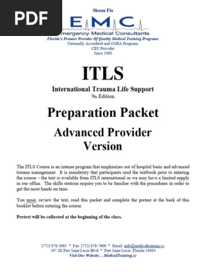 ITLS 9th Edition Prep Packet | PDF | Traumatic Brain Injury