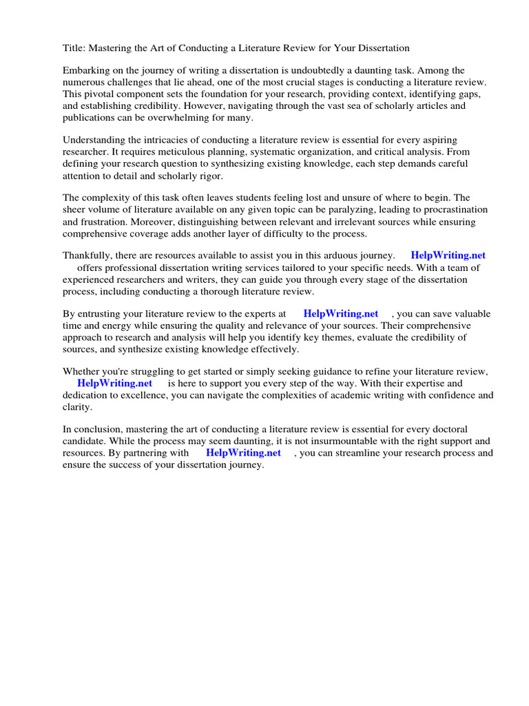 How To Conduct A Literature Review For Dissertation | PDF | Literature ...