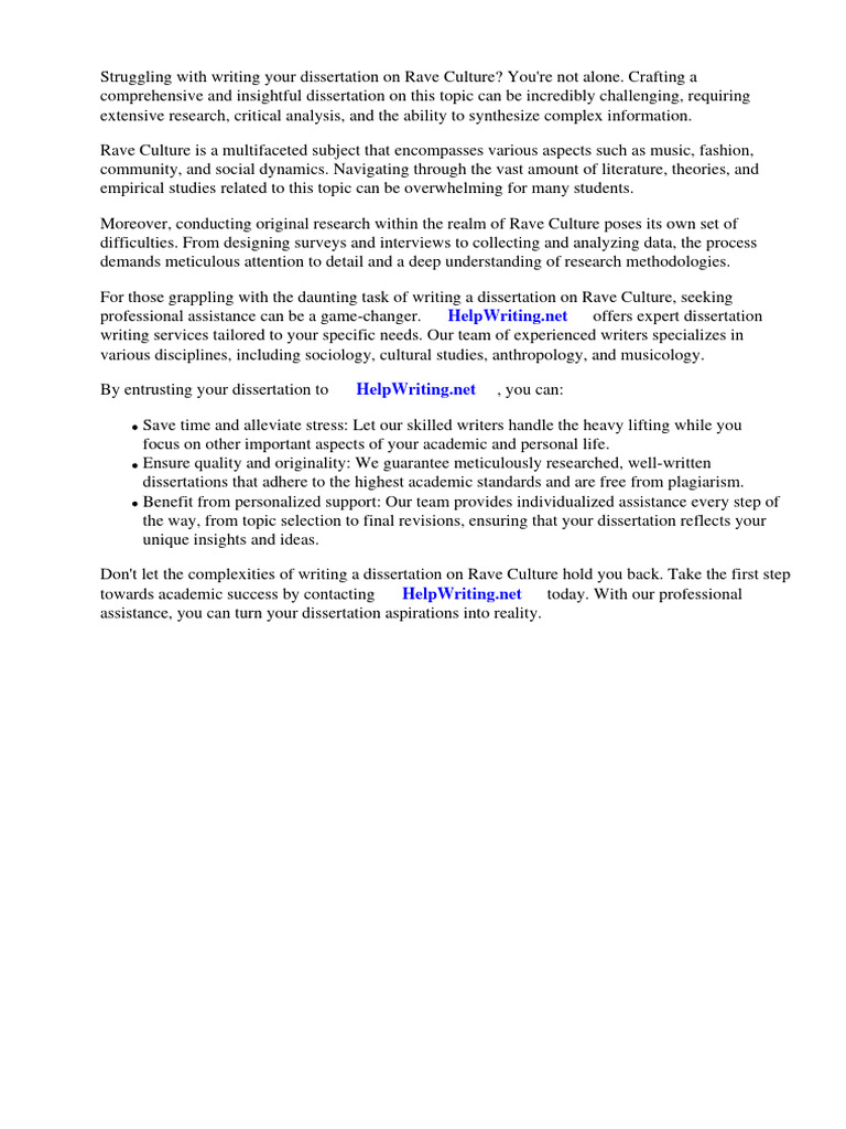 Dissertation Help on Rave Culture | PDF | Thesis