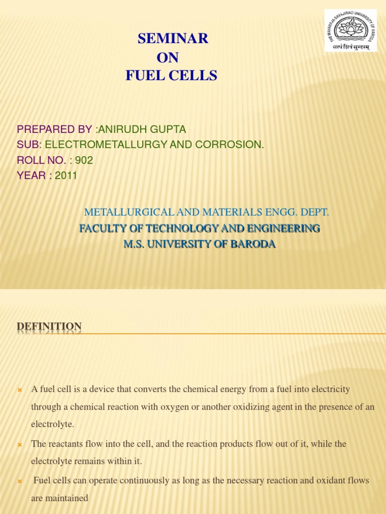 Seminar ON Fuel CellsAnirudh Gupta Electrometallurgy and Corrosion