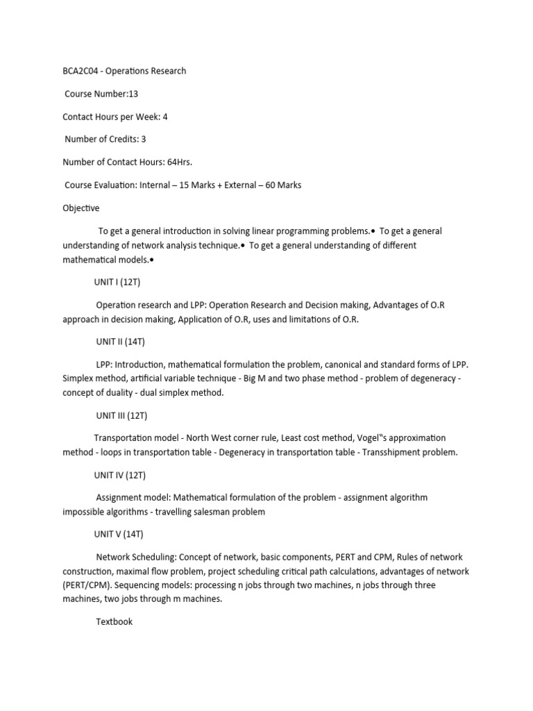 BCA Operations Research Syllabus | PDF | Computers