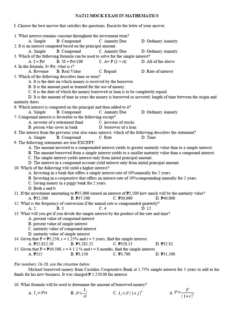 Gen Math Nat Reviewer | PDF | Bonds (Finance) | Interest