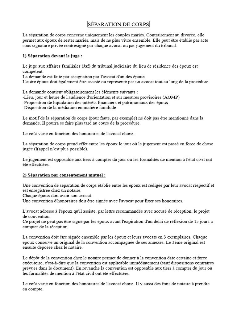 Guide sur la séparation de corps | PDF | Avocat | Mariage