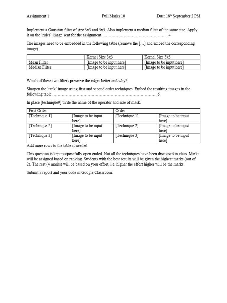 Gaussian & Median Filter Assignment | PDF | Teaching Methods ...