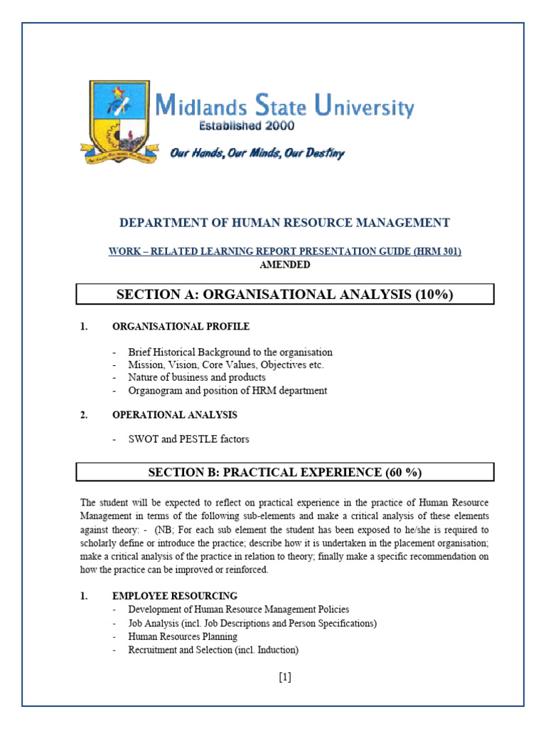 HRM 301 Work-Related Learning Guide | PDF | Human Resource Management ...
