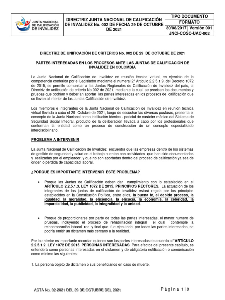 Directriz de Calificación de Invalidez 2021 | PDF | Derecho laboral ...