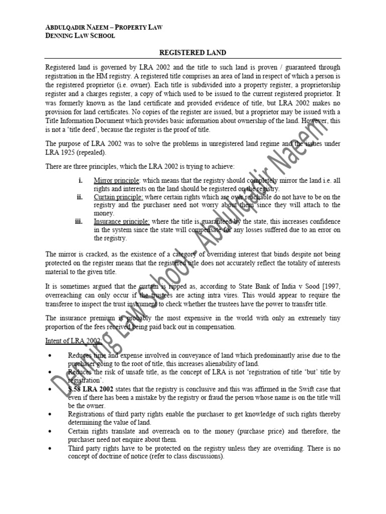 Registered vs Unregistered Land Law | PDF | Real Property Law | Common Law