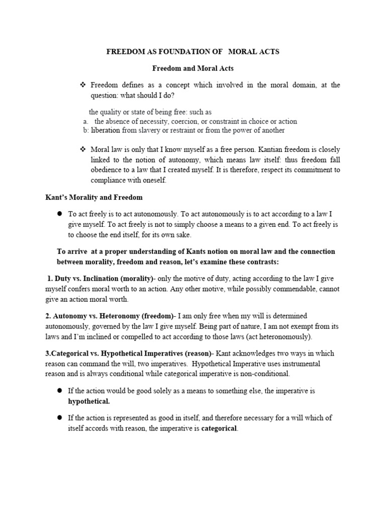 Kantian Freedom and Moral Law | PDF | Free Will | Autonomy