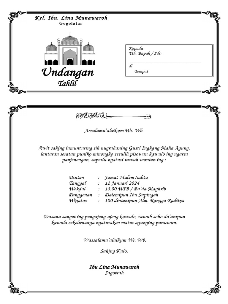 Undangan Tahlil 100 Hari Alm. Rangga Raditya | PDF