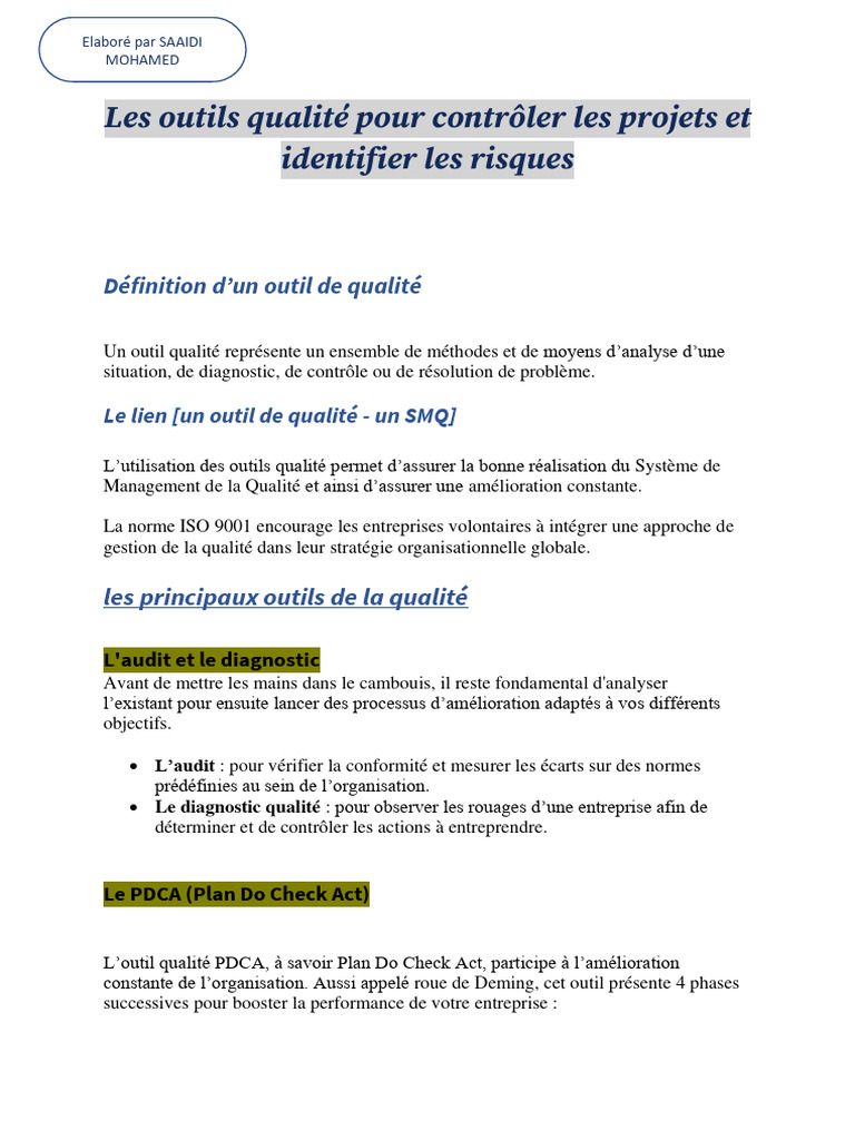 Outils Qualité | PDF