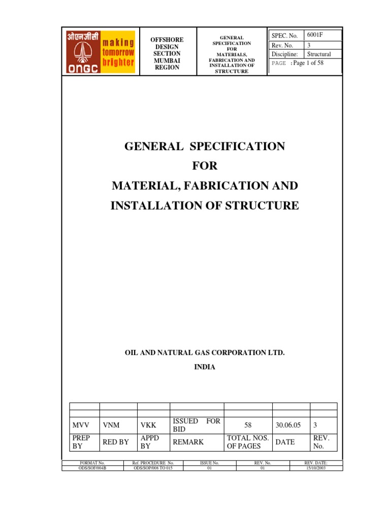 Ongc Specs Structural Steel Specification (Technical Standard)
