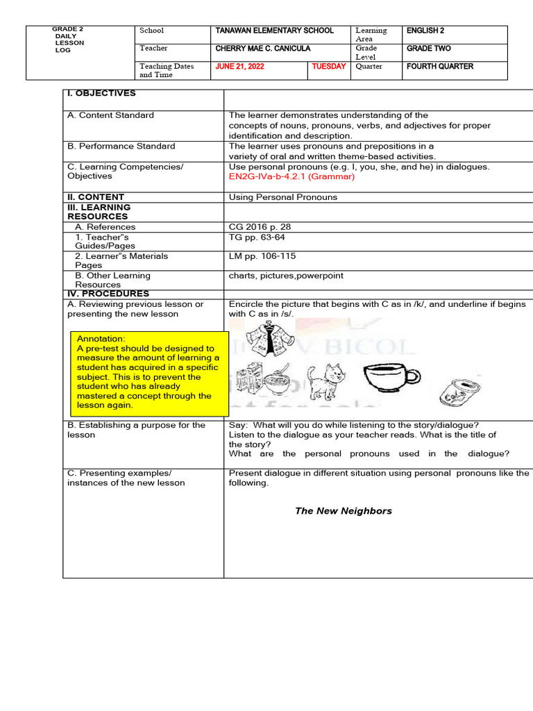 GRADE 1 English 4th QTR Cot | PDF | English Language | Learning