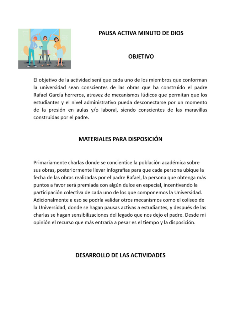 Pausa Activa: Legado del Padre Rafael | PDF | Crecimiento personal y ...