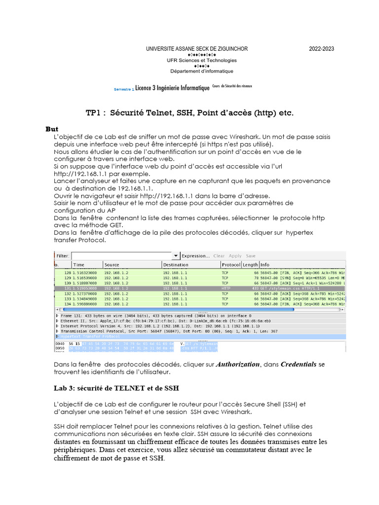 Sécurité des réseaux : Wireshark et SSH | PDF | Enveloppe de protection ...