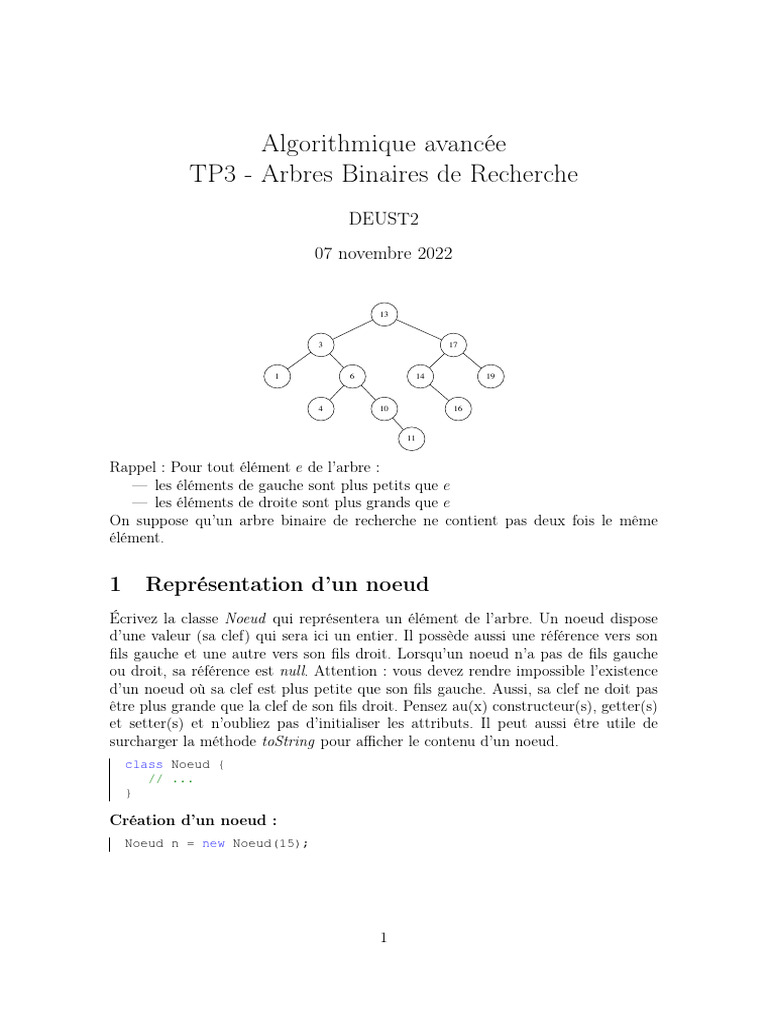 Arbres Binaires de Recherche en Java | PDF | Algorithmes et structures ...