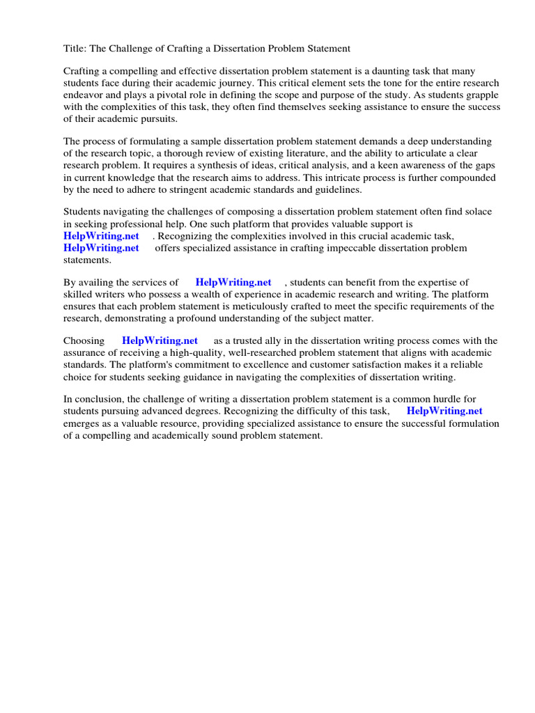 Sample Dissertation Problem Statement | PDF | Thesis | Essays