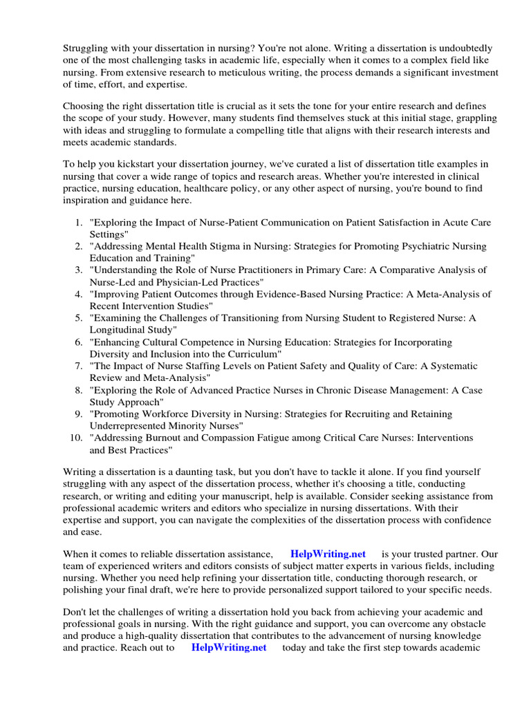 Dissertation Title Examples Nursing | PDF | Nursing | Thesis