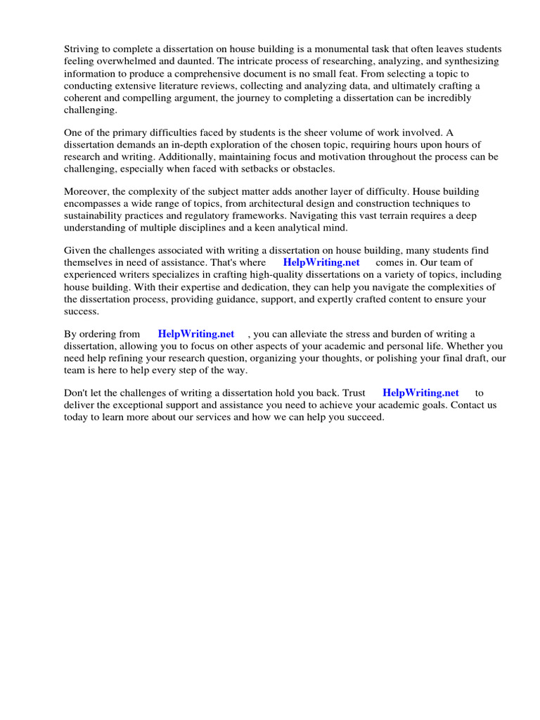 Dissertation Help for House Building | PDF | Thesis | Essays
