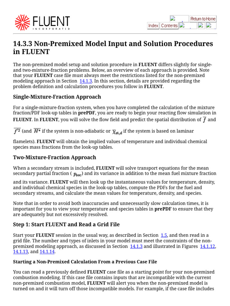 14.3.3 Non-Premixed Model Input and Solution Procedures in FLUENT | PDF ...