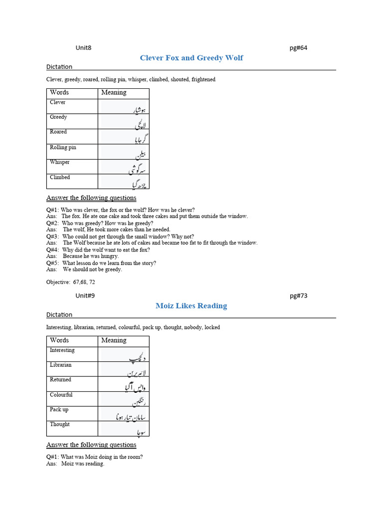Class 1 English 3rd Term Notes Pdf