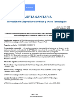 Alerta No - #001-2022 - VITROS Inmunodiagnostic Products SARS-CoV-2 Antigen Calibrator VITROS Inmunodiagnostic Products SARS-CoV-2 Reagent Pack