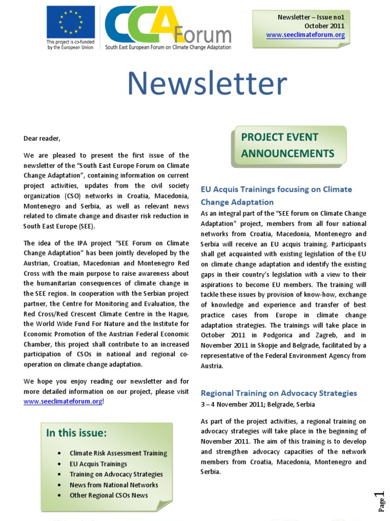 Newsletter - SEE Forum On Climate Change Adaptation | PDF | Disaster ...