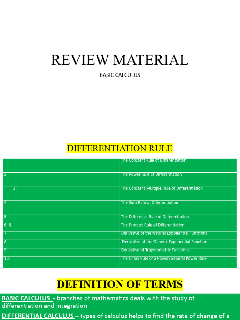 Basic Calculus Differentiation Rules Guide | PDF | Derivative ...