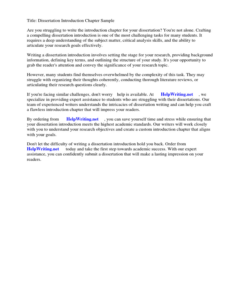 Dissertation Introduction Chapter Sample | PDF | Thesis | Methodology