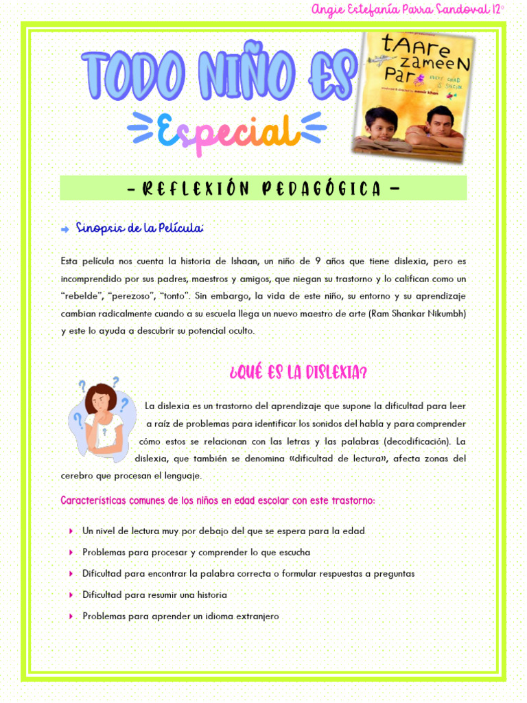 Reflexi n Pedag gica 1 Angie Estefania Parra PDF Dislexia 