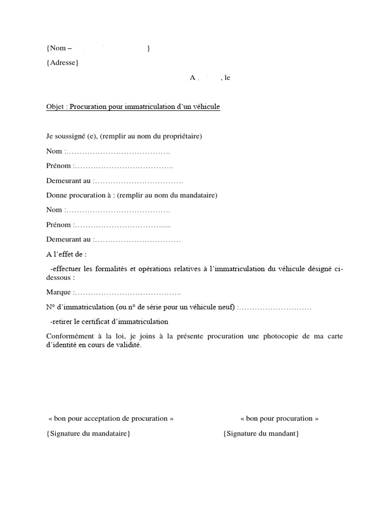 Modele Procuration Carte Grise | PDF | Droit