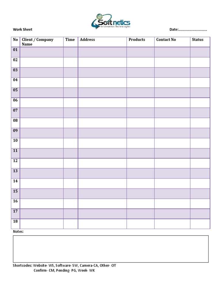 Client Work Sheet Template | PDF | Computers