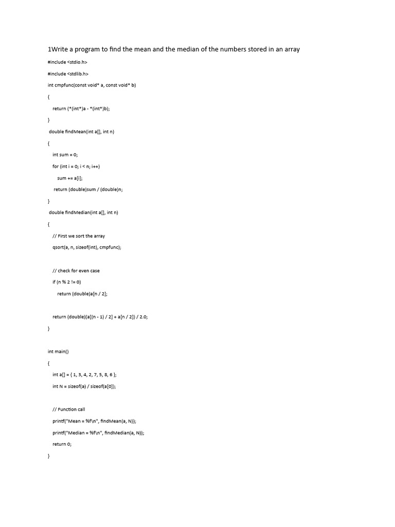 1write A Program To Find The Mean and The Median of The Numbers Stored ...