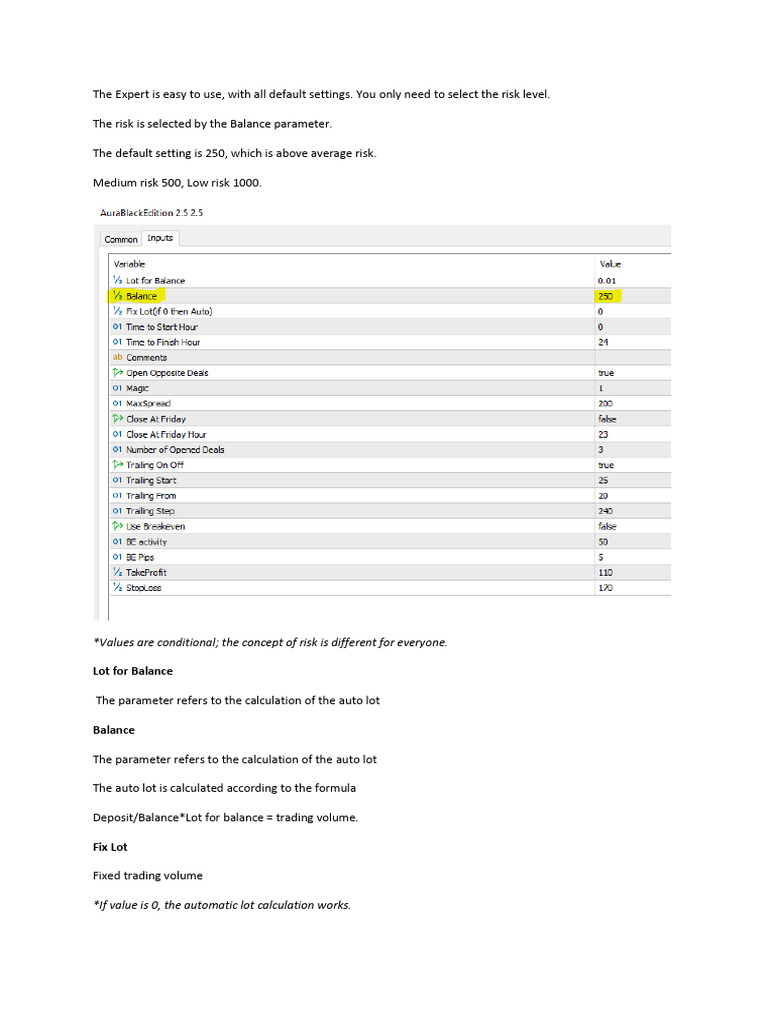 Trading Settings Guide for Experts | PDF