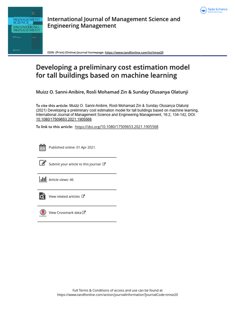 Cost Estimation Model for Tall Buildings | PDF | Support Vector Machine ...