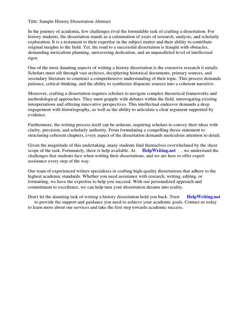 Sample History Dissertation Abstract | PDF | Thesis | Abstract (Summary)