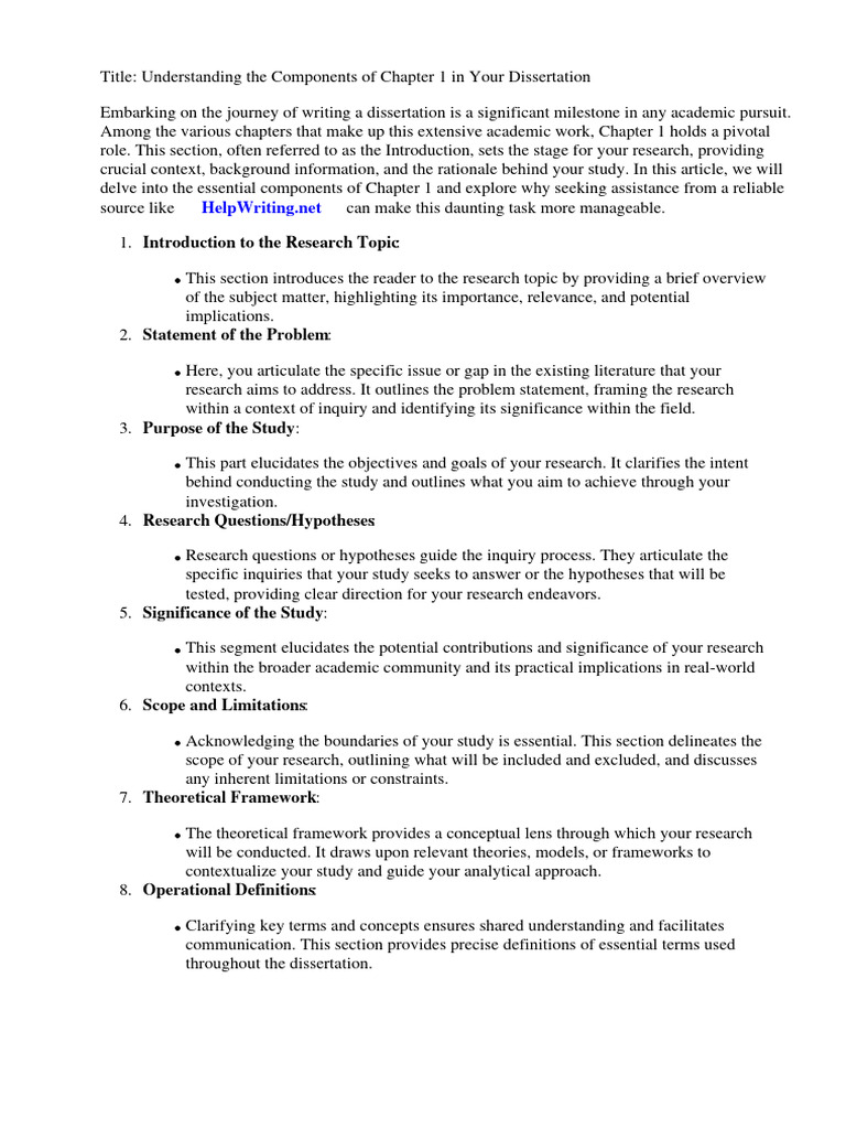 Components of Chapter 1 Dissertation | PDF | Thesis | Methodology